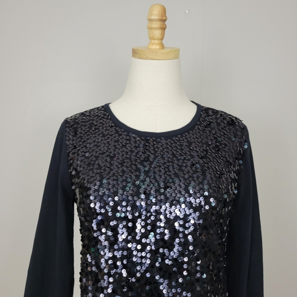 J.Crew Black Sequins Crew Neck Top Size S - Picture 2 of 6